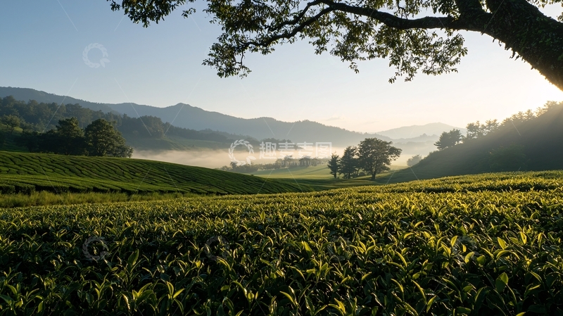 高清大图下载【趣麦麦图】茶园晨雾山景