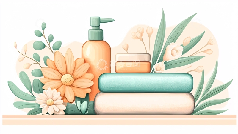 高清大图下载【趣麦麦图】柔和的化妆品花卉摆拍