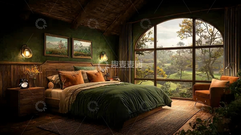 高清大图下载【趣麦麦图】森林小屋里的舒适卧室