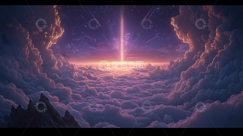 高清大图下载【趣麦麦图】云海之上神秘光柱