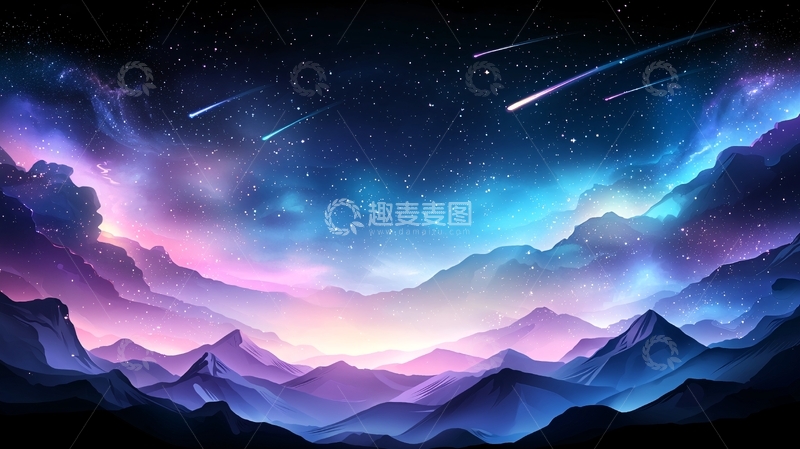 高清大图下载【趣麦麦图】星空流星山脉唯美梦幻