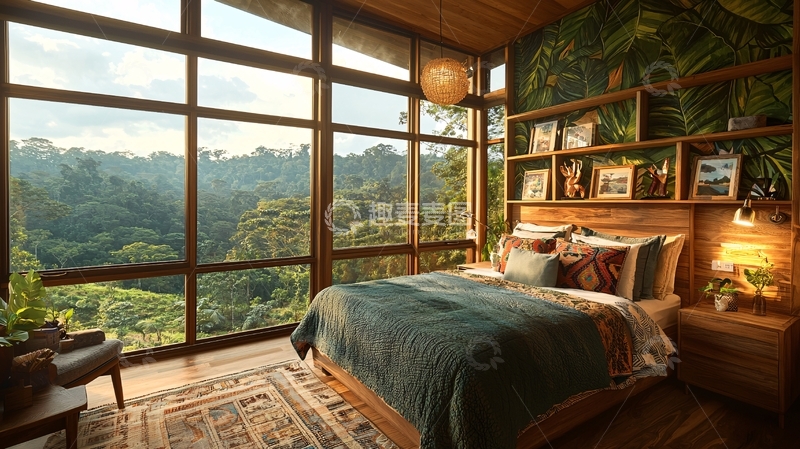 高清大图下载【趣麦麦图】窗外森林的卧室