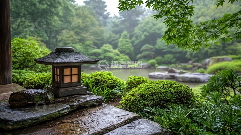 高清大图下载【趣麦麦图】雨后日式庭院灯景
