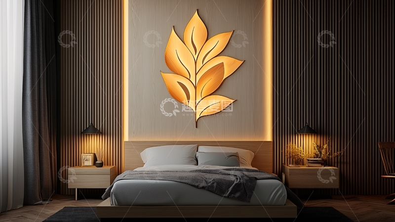 高清大图下载【趣麦麦图】金色叶子墙饰