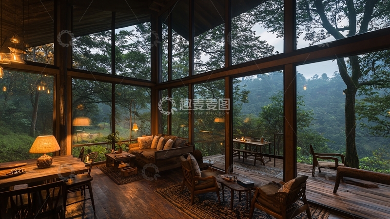 高清大图下载【趣麦麦图】大落地窗森林小屋