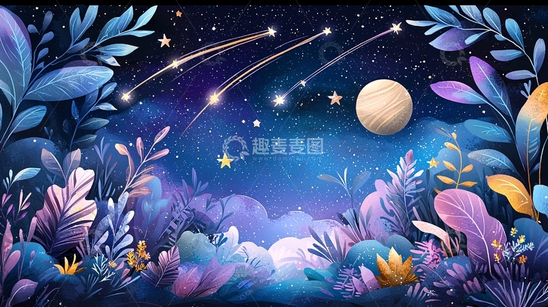 高清大图下载【趣麦麦图】梦幻星空植物背景