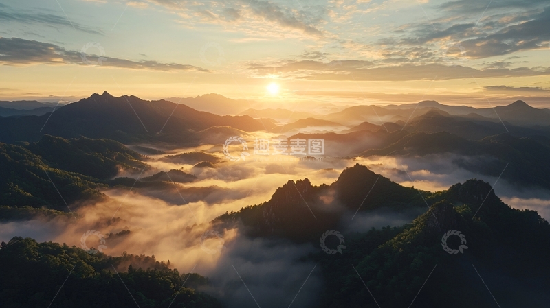 高清大图下载【趣麦麦图】日出云海山峦美景