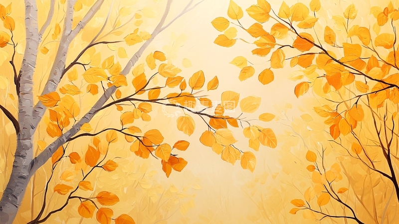 高清大图下载【趣麦麦图】秋日金黄树叶风景画