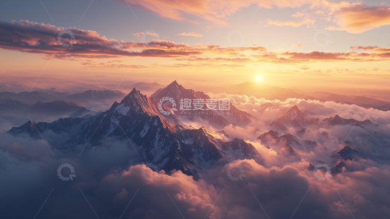 高清大图下载【趣麦麦图】日出云海雪山美景