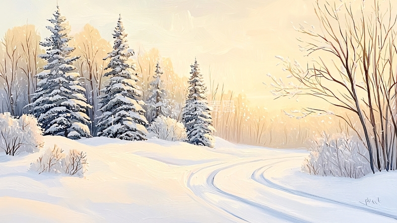 高清大图下载【趣麦麦图】冬日雪景小路风景