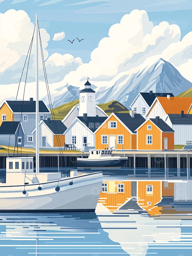 高清大图下载【趣麦麦图】水边彩色房屋