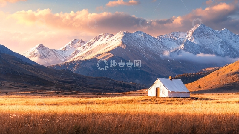 高清大图下载【趣麦麦图】雪山下的孤独小屋