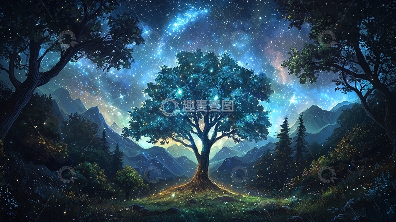 高清大图下载【趣麦麦图】星空下的生命之树