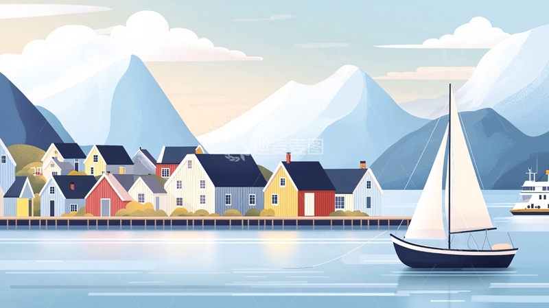 高清大图下载【趣麦麦图】峡湾小镇的宁静风光