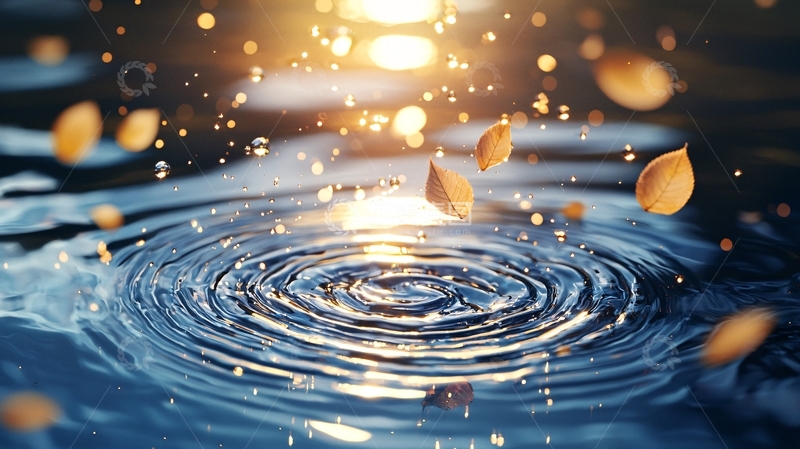 高清大图下载【趣麦麦图】秋日落叶水波光影