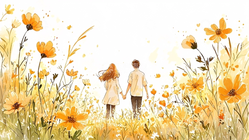 高清大图下载【趣麦麦图】情侣田野牵手背影