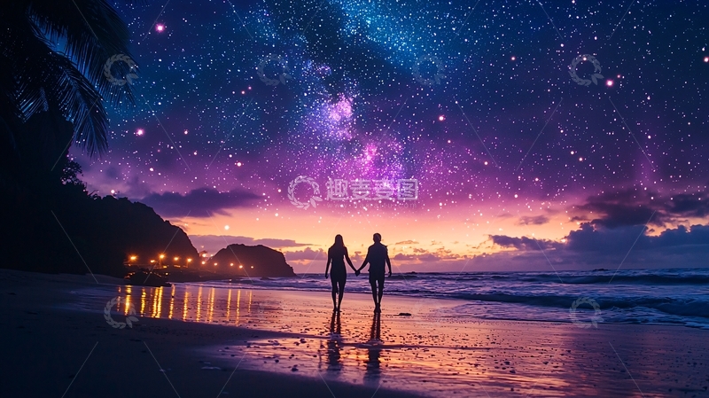 高清大图下载【趣麦麦图】星空下的情侣漫步