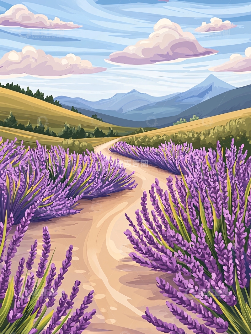 高清大图下载【趣麦麦图】薰衣草田间的田园风光