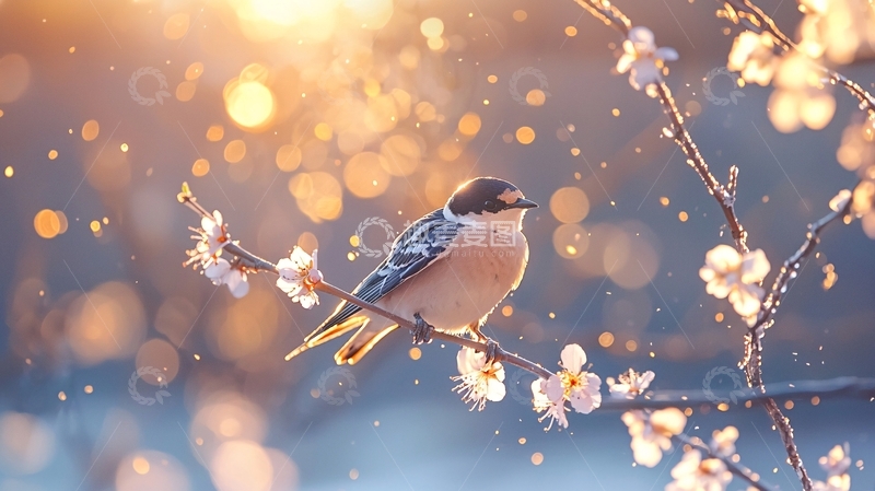 高清大图下载【趣麦麦图】春日鸟儿与花枝