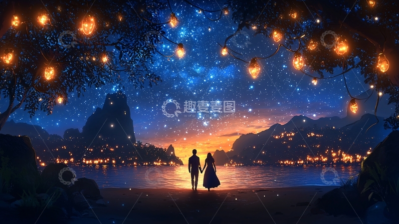 高清大图下载【趣麦麦图】情侣星空下漫步