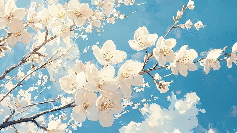 高清大图下载【趣麦麦图】蓝天下的白色花朵