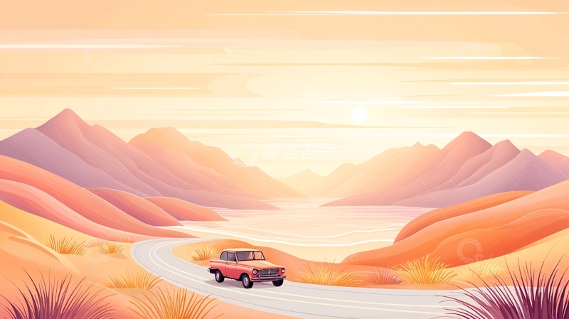 高清大图下载【趣麦麦图】日落时分的山路汽车