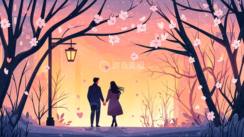 高清大图下载【趣麦麦图】情侣在开满鲜花的树下