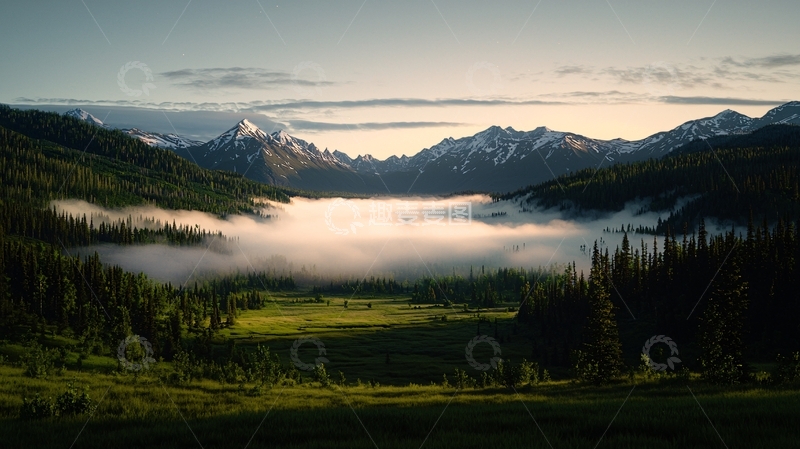 高清大图下载【趣麦麦图】山谷晨雾缭绕