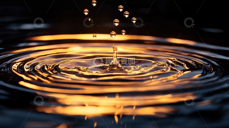 高清大图下载【趣麦麦图】水滴激起的金色涟漪
