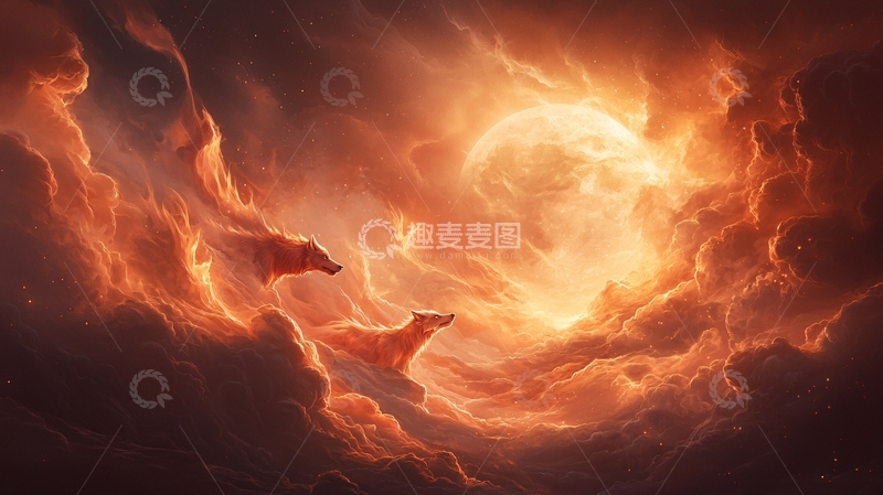 高清大图下载【趣麦麦图】火焰般的云层