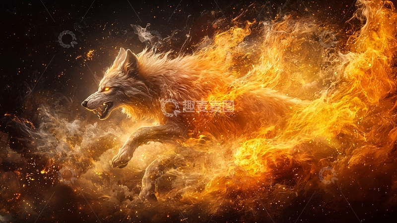 高清大图下载【趣麦麦图】燃烧的狼高清图片