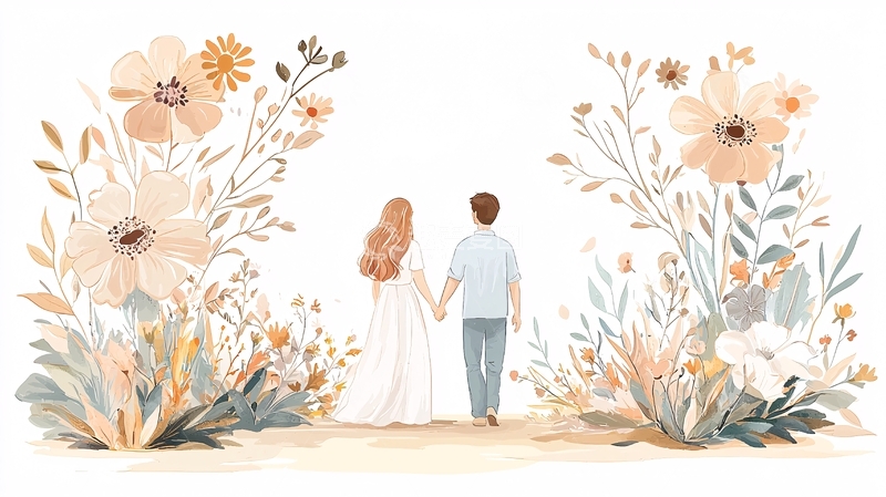 高清大图下载【趣麦麦图】新人牵手走向花丛