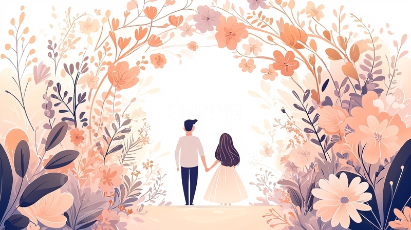 高清大图下载【趣麦麦图】浪漫花卉拱门下的情侣