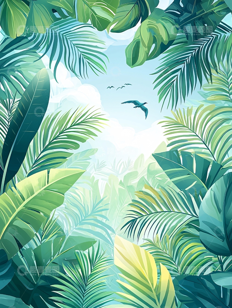 高清大图下载【趣麦麦图】热带雨林天空飞鸟