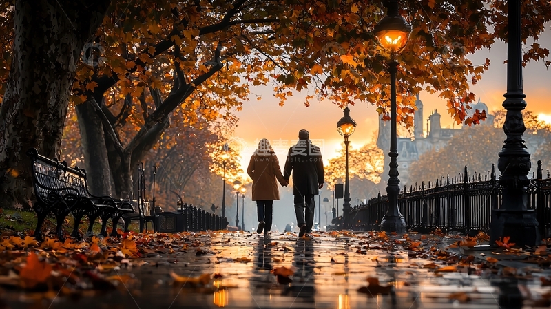 高清大图下载【趣麦麦图】情侣秋日漫步