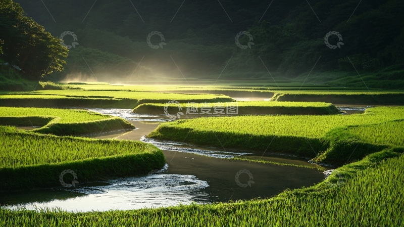 高清大图下载【趣麦麦图】梯田晨雾自然风光