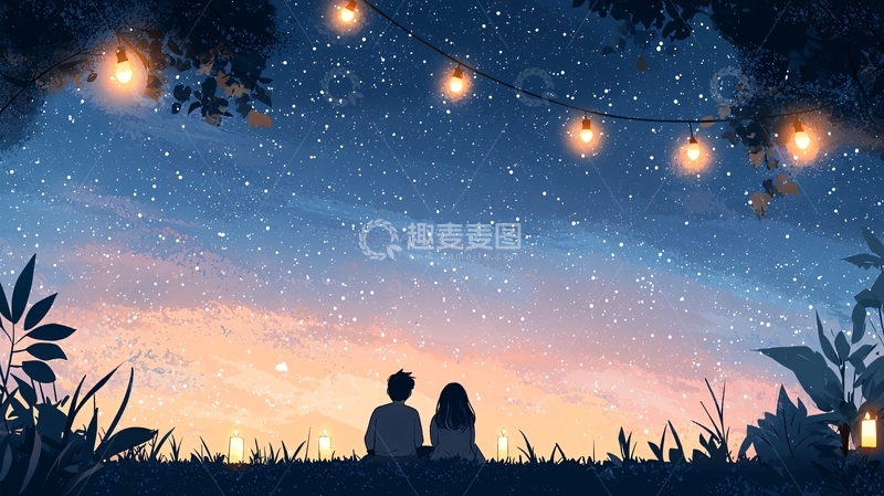 高清大图下载【趣麦麦图】星空下情侣背影