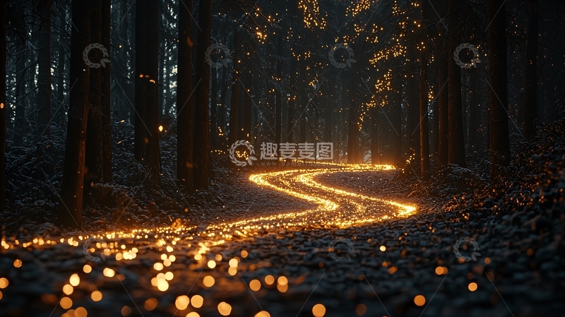 高清大图下载【趣麦麦图】森林中的发光小径