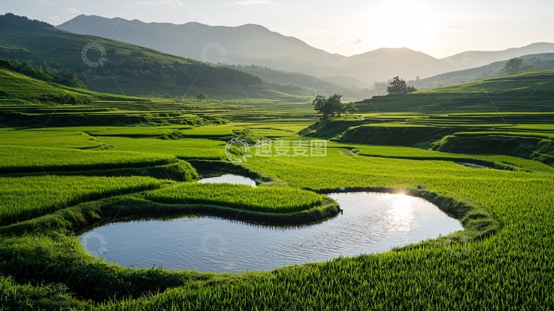 高清大图下载【趣麦麦图】梯田日出风景
