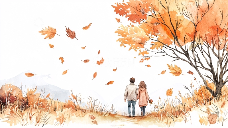 高清大图下载【趣麦麦图】秋日情侣树下背影