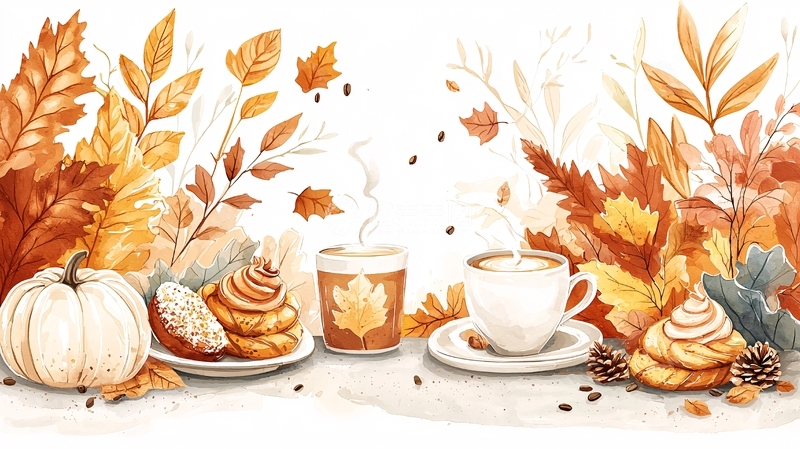 高清大图下载【趣麦麦图】秋日咖啡点心南瓜静物