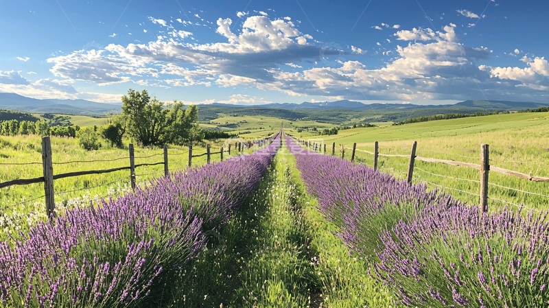 高清大图下载【趣麦麦图】薰衣草田野间的道路延伸