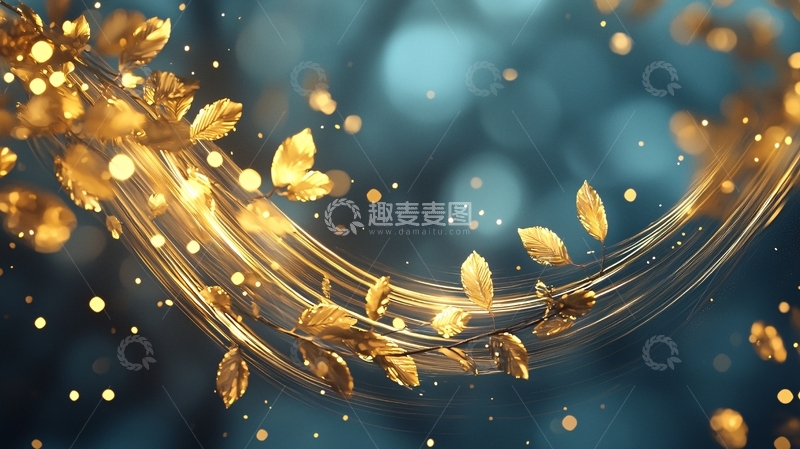 高清大图下载【趣麦麦图】金色光晕与树叶的艺术背景