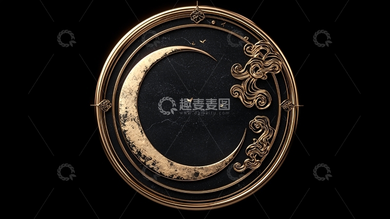 高清大图下载【趣麦麦图】金色月亮夜空艺术插画