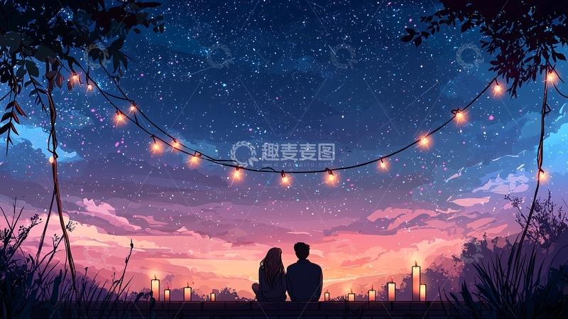 高清大图下载【趣麦麦图】浪漫星空下情侣剪影