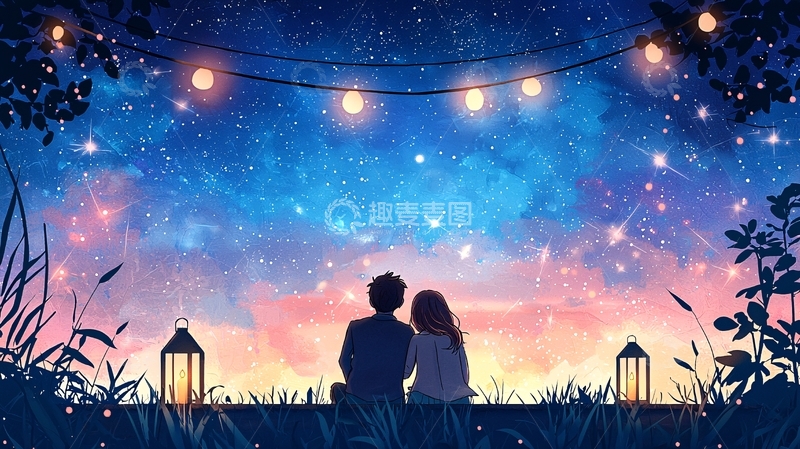 高清大图下载【趣麦麦图】情侣星空下的剪影