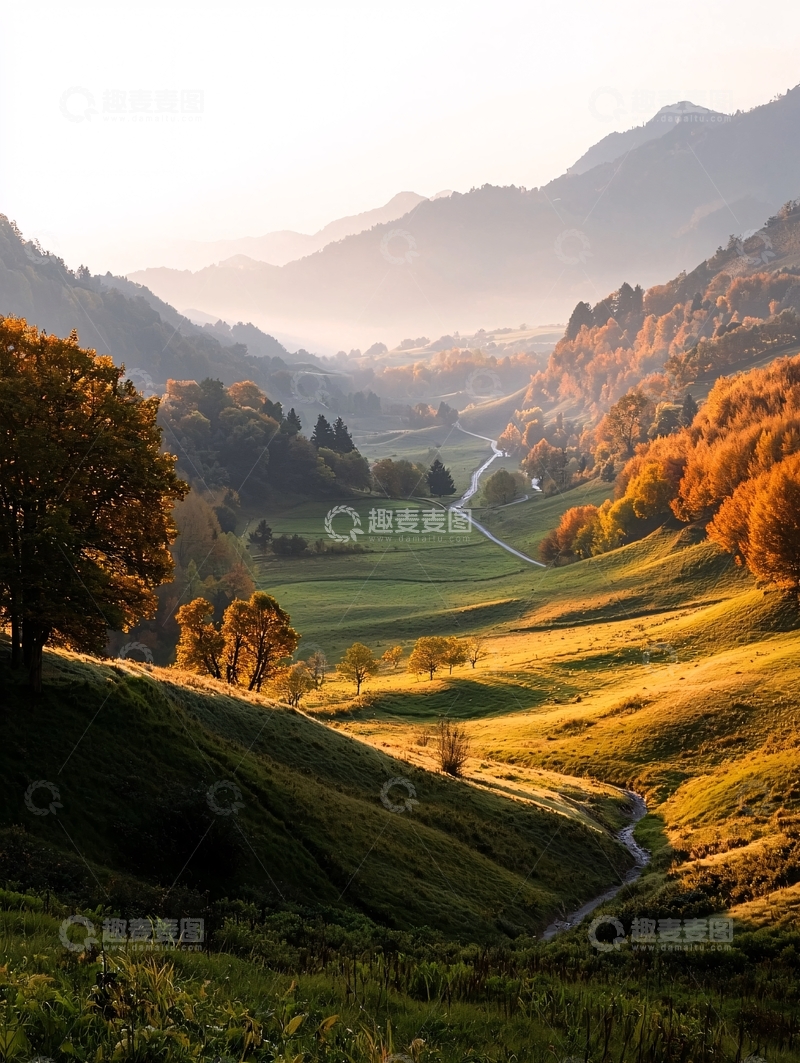 高清大图下载【趣麦麦图】山谷秋日阳光明媚