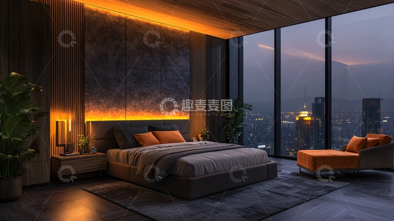 高清大图下载【趣麦麦图】现代风格卧室夜景