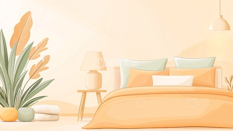 高清大图下载【趣麦麦图】温馨的卧室场景插画