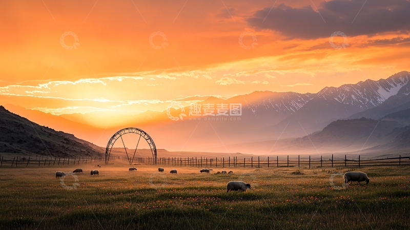 高清大图下载【趣麦麦图】金色日落下的田野